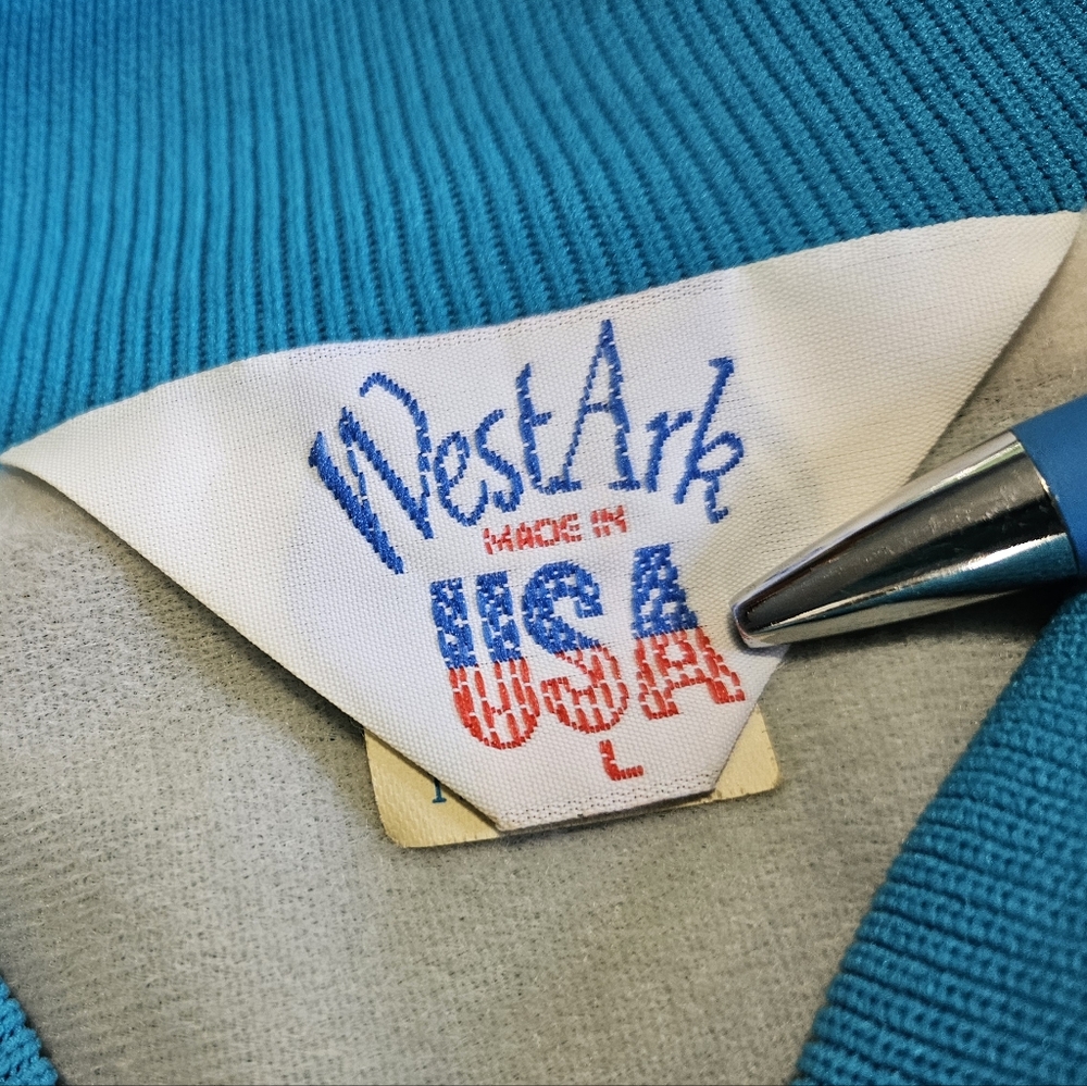 Chevy West Ark made in the USA, Vintage, 80s, Teal Satin Snap Up Jacket, Unisex - Picture 6 of 9